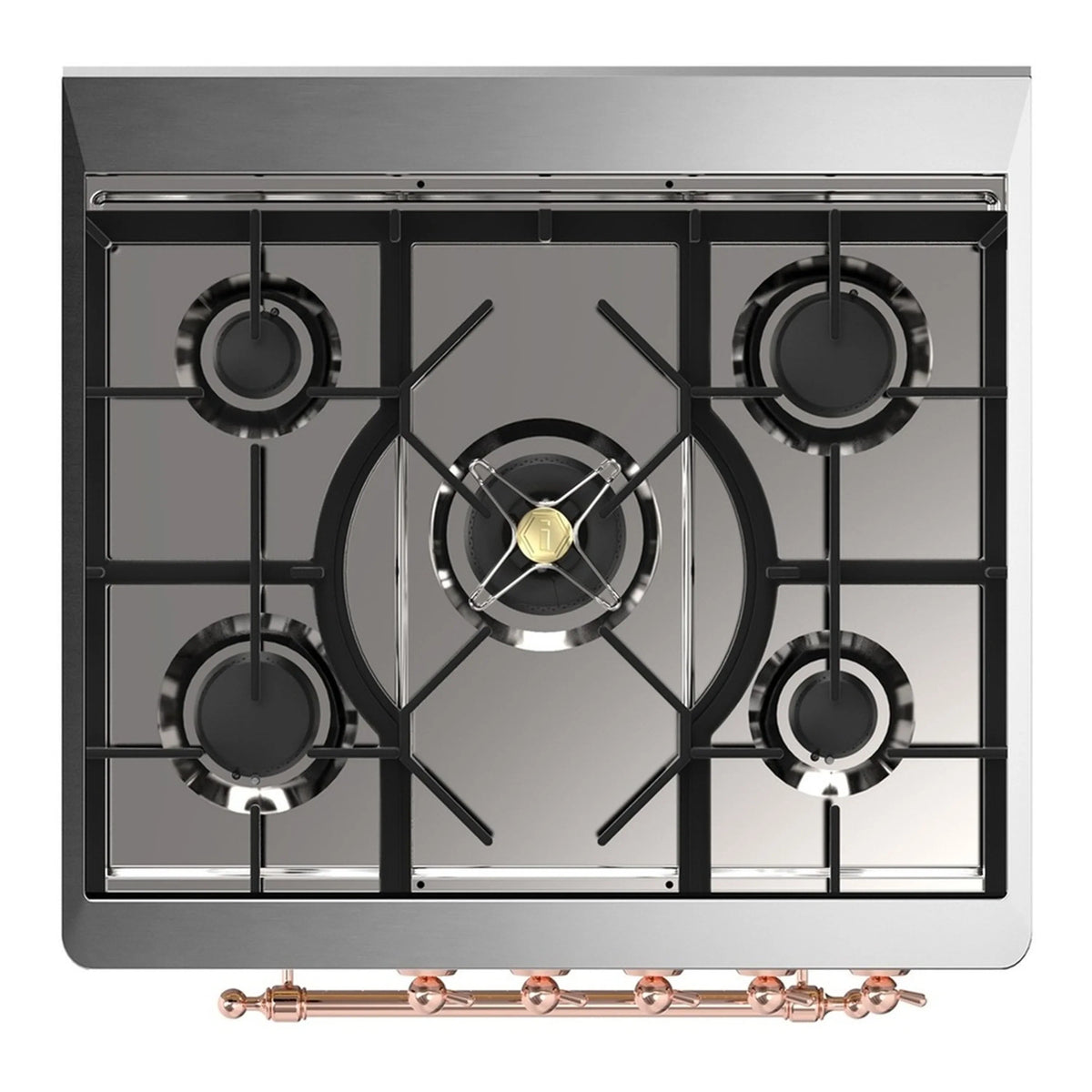 ILVE Majestic III 30-Inch Natural Gas Dual Fuel Range, 5 Burners, Triple Glass Door Oven, Blue Grey with Copper Trim (UM30NR3BGP)