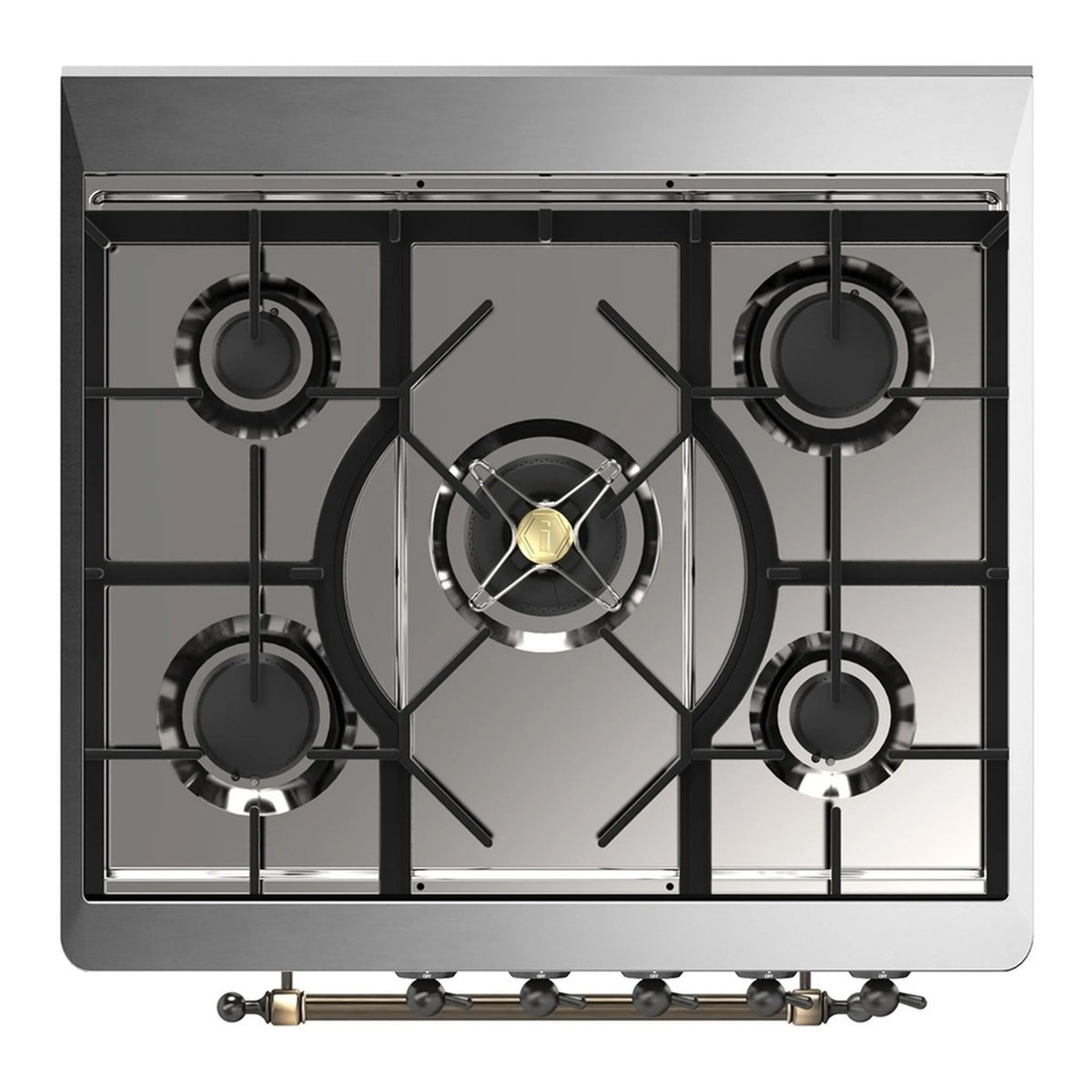 ILVE Majestic III 30-Inch Natural Gas Dual Fuel Range, 5 Burners, Triple Glass Door Oven, Glossy Black with Burnished Trim (UM30NR3BKB)