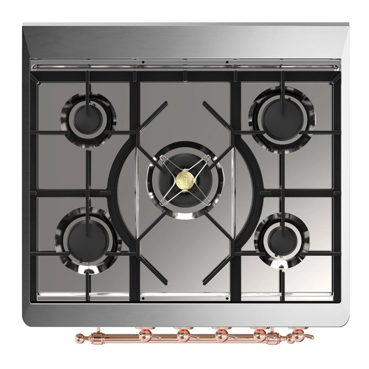 ILVE Majestic III 30-Inch Propane Dual Fuel Range, 5 Burners, Triple Glass Door Oven, Glossy Black with Copper Trim (UM30NR3BKPLP)
