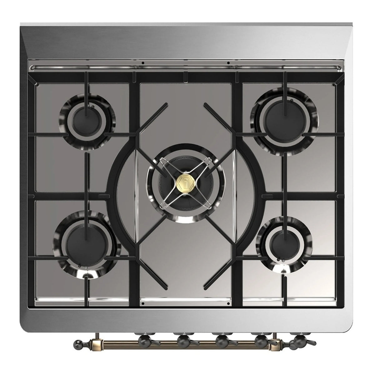 ILVE Majestic III 30-Inch Natural Gas Dual Fuel Range, 5 Burners, Triple Glass Door Oven, Midnight Blue with Burnished Trim (UM30NR3MBB)