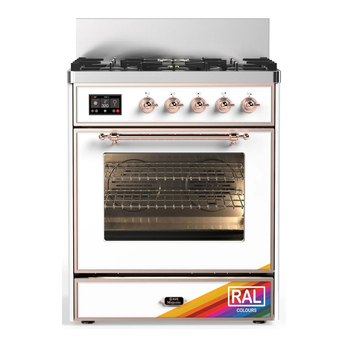 ILVE Majestic III 30-Inch Propane Dual Fuel Range, 5 Burners, Triple Glass Door Oven, RAL with Copper Trim (UM30NR3RAPLP)