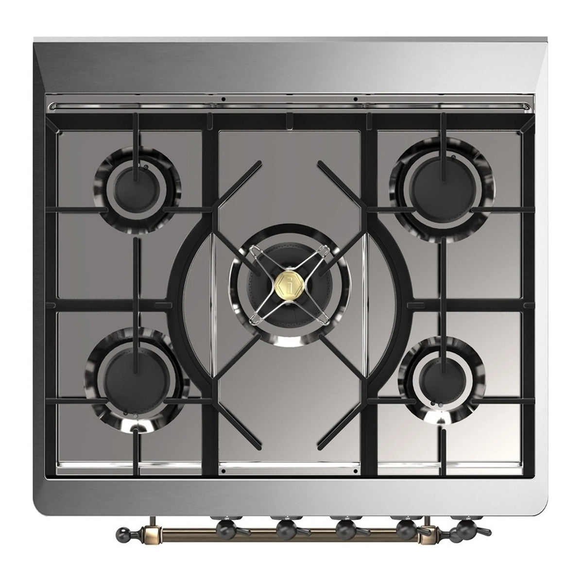 ILVE Majestic III 30-Inch Propane Dual Fuel Range, 5 Burners, Triple Glass Door Oven, Stainless Steel with Burnished Trim (UM30NR3SSBLP)