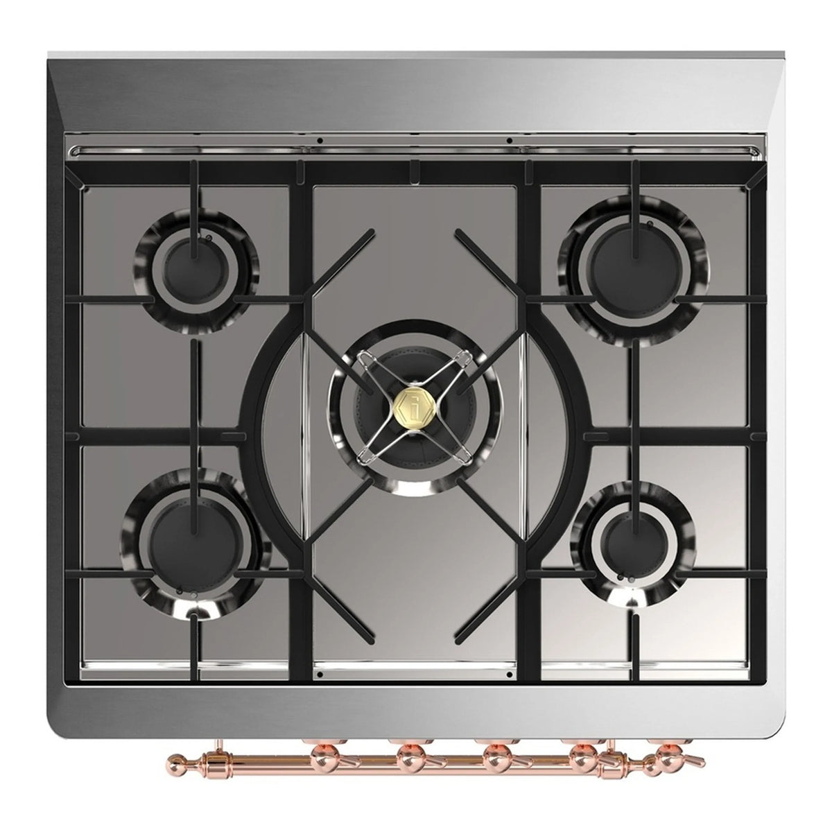 ILVE Majestic III 30-Inch Natural Gas Dual Fuel Range, 5 Burners, Triple Glass Door Oven, Stainless Steel with Copper Trim (UM30NR3SSP)