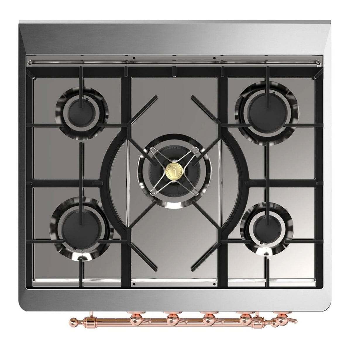 ILVE Majestic III 30-Inch Natural Gas Dual Fuel Range, 5 Burners, Triple Glass Door Oven, White with Copper Trim (UM30NR3WHP)