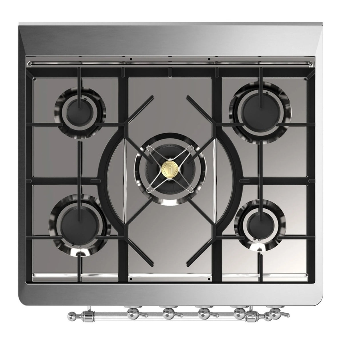ILVE Majestic III 30-Inch Natural Gas Dual Fuel Range, 5 Burners, Solid Door Oven, Glossy Black with Chrome Trim (UM30QNR3BKC)