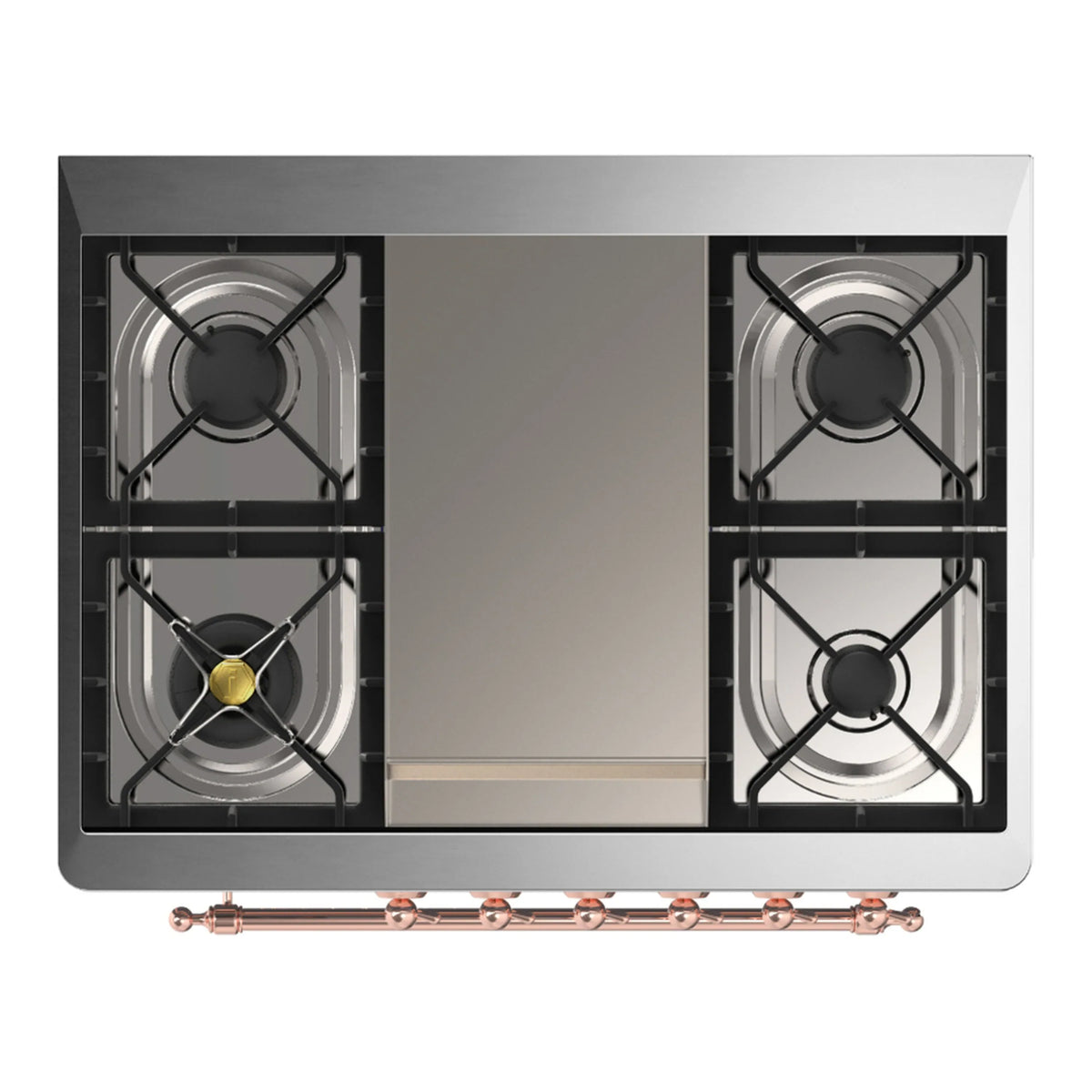 ILVE Majestic III 36-Inch Natural Gas Dual Fuel Range, 6 Burners, Griddle, Triple Glass Door, Burgundy with Copper Trim (UM36FNR3BUP)
