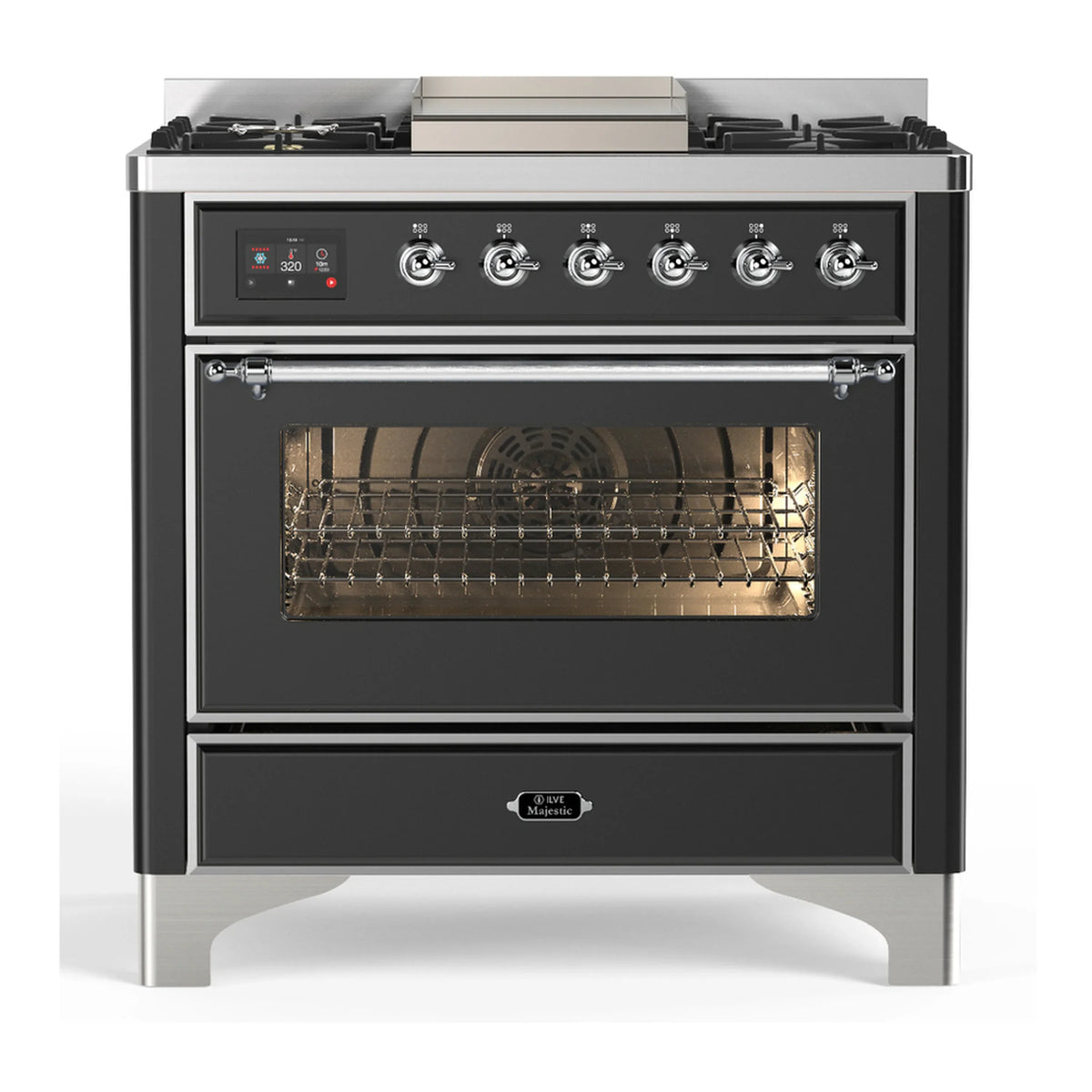 ILVE Majestic III 36-Inch Propane Dual Fuel Range, 5 Burners, Griddle, Triple Glass Door, Matte Graphite with Chrome Trim (UM36FNR3MGCLP)