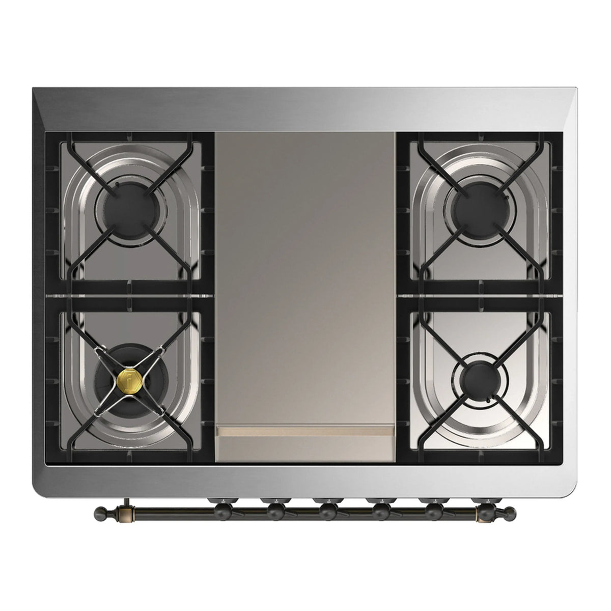 ILVE Majestic III 36-Inch Natural Gas Dual Fuel Range, 6 Burners, Griddle, Solid Door, Matte Graphite with Burnished Trim (UM36FQNR3MGB)