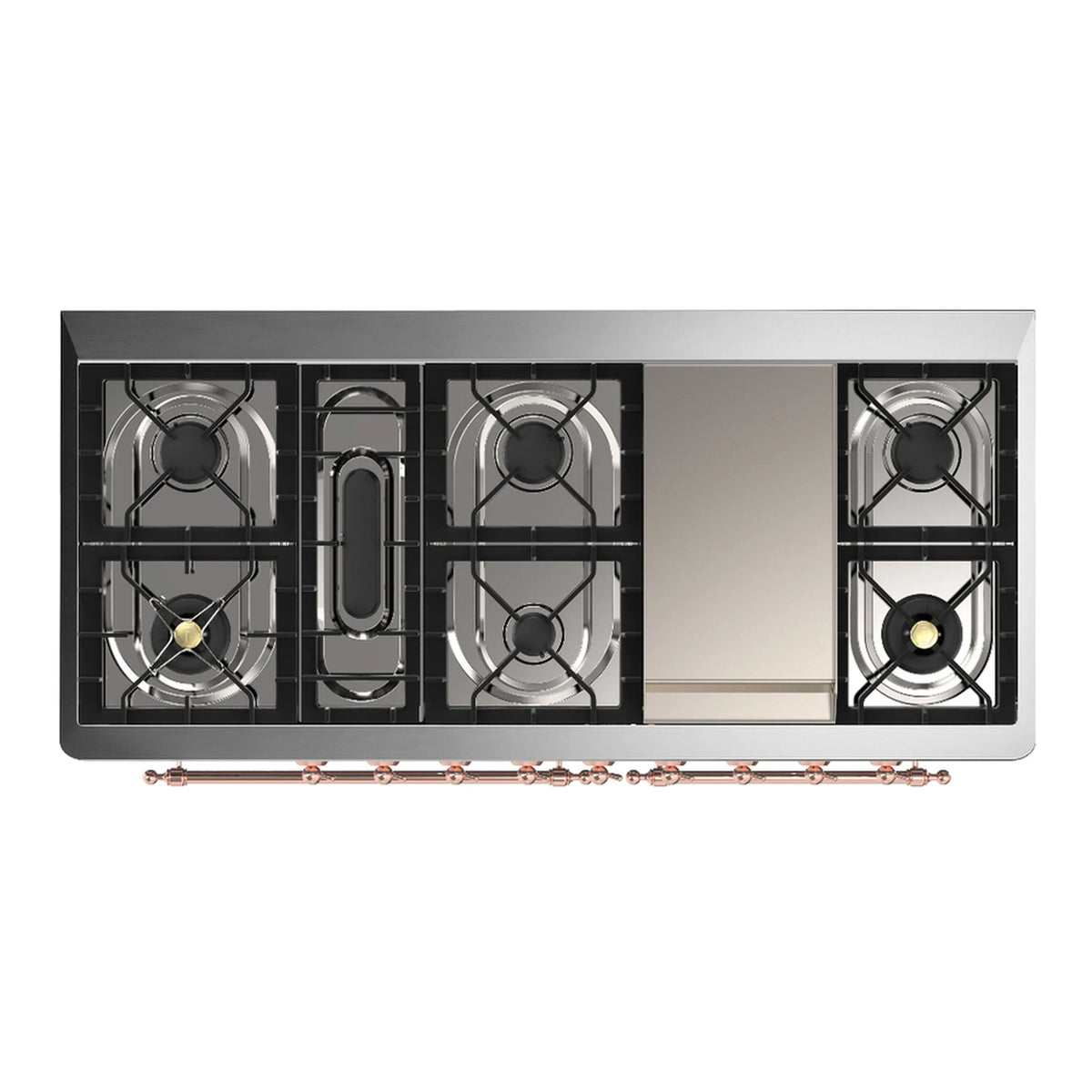 ILVE Majestic III 60-Inch LP Dual Fuel Range, 5 Burners, Griddle, Triple Glass Door Oven, Blue Grey with Copper Trim (UM60FNR3BGPLP)