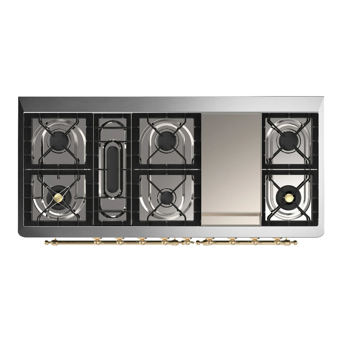 ILVE Majestic III 60-Inch NG Dual Fuel Range, 7 Burners, Griddle, Triple Glass Door Oven, Midnight Blue with Brass Trim (UM60FNR3MBG)