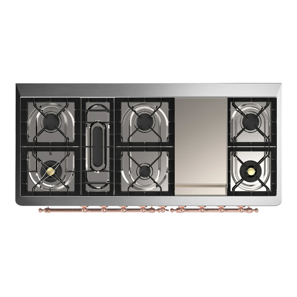 ILVE Majestic III 60-Inch NG Dual Fuel Range, 7 Burners, Griddle, Triple Glass Door Oven, White with Copper Trim (UM60FNR3WHP)
