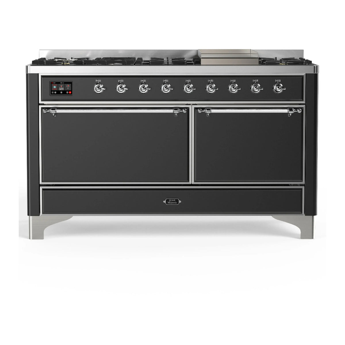 ILVE Majestic III 60-Inch NG Dual Fuel Range, 7 Burners, Griddle, Solid Door Oven, Graphite Matte with Chrome Trim (UM60FQNR3MGC)