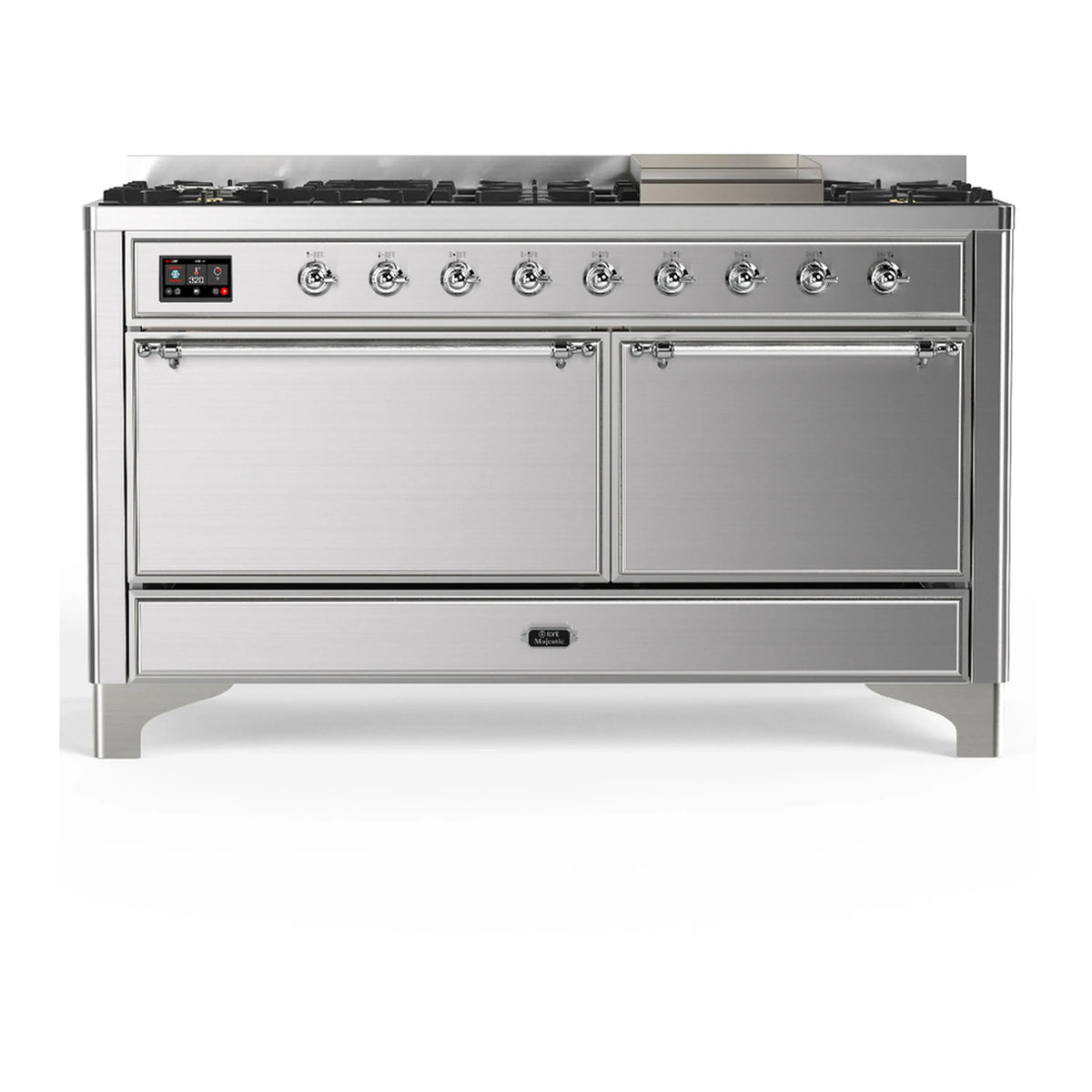 ILVE Majestic III 60-Inch LP Dual Fuel Range, 5 Burners, Griddle, Solid Door Oven, Stainless Steel with Chrome Trim (UM60FQNR3SSCLP)