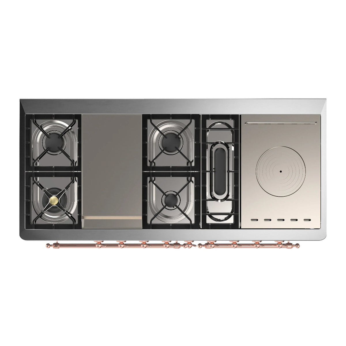 ILVE Majestic III 60-Inch LP Dual Fuel Range, 5 Burners, Griddle, French Top, Solid Door, Midnight Blue, Copper Trim (UM60FSQNR3MBPLP)