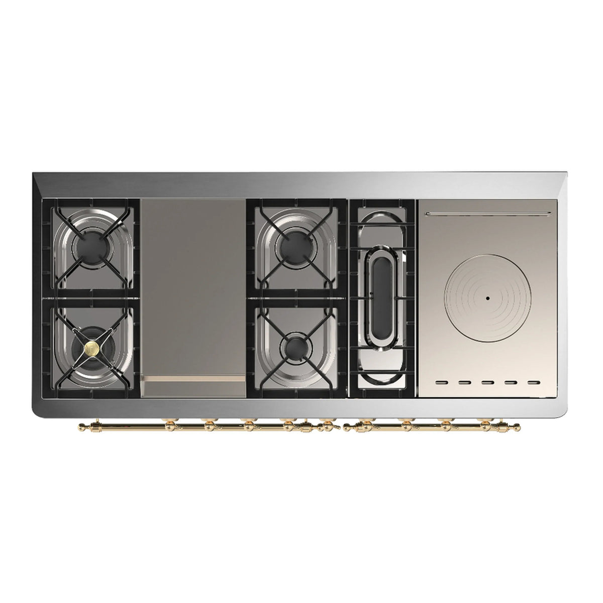 ILVE Majestic III 60-Inch NG Dual Fuel Range, 7 Burners, Griddle, French Top, Solid Door, Graphite Matte with Brass Trim (UM60FSQNR3MGG)