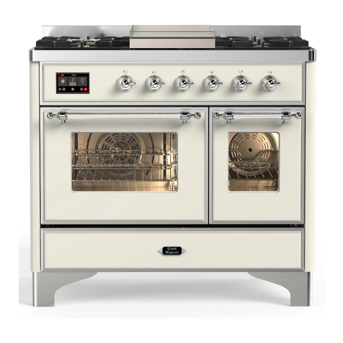 ILVE Majestic III 40-Inch LP Dual Fuel Range, 5 Burners, Griddle, Triple Glass Door Oven, Antique White with Chrome Trim (UMD40FNR3AWCLP)