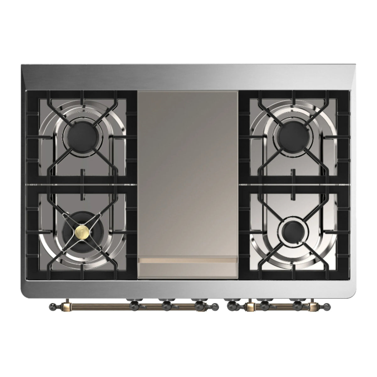 ILVE Majestic III 40-Inch NG Dual Fuel Range, 6 Burners, Griddle, Triple Glass Door Oven, Glossy Black with Burnished Trim (UMD40FNR3BKB)
