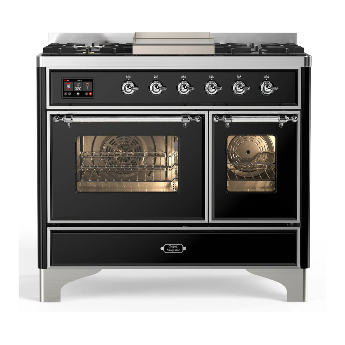 ILVE Majestic III 40-Inch LP Dual Fuel Range, 5 Burners, Griddle, Triple Glass Door Oven, Glossy Black with Chrome Trim (UMD40FNR3BKCLP)