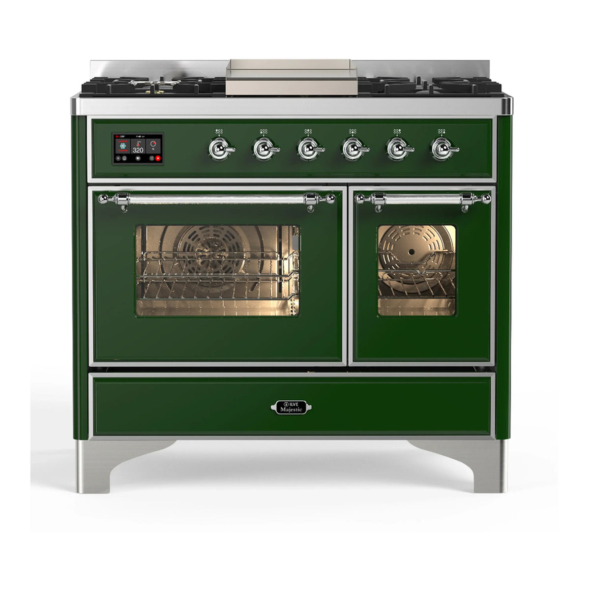 ILVE Majestic III 40-Inch LP Dual Fuel Range, 5 Burners, Griddle, Triple Glass Door Oven, Emerald Green with Chrome Trim (UMD40FNR3EGCLP)