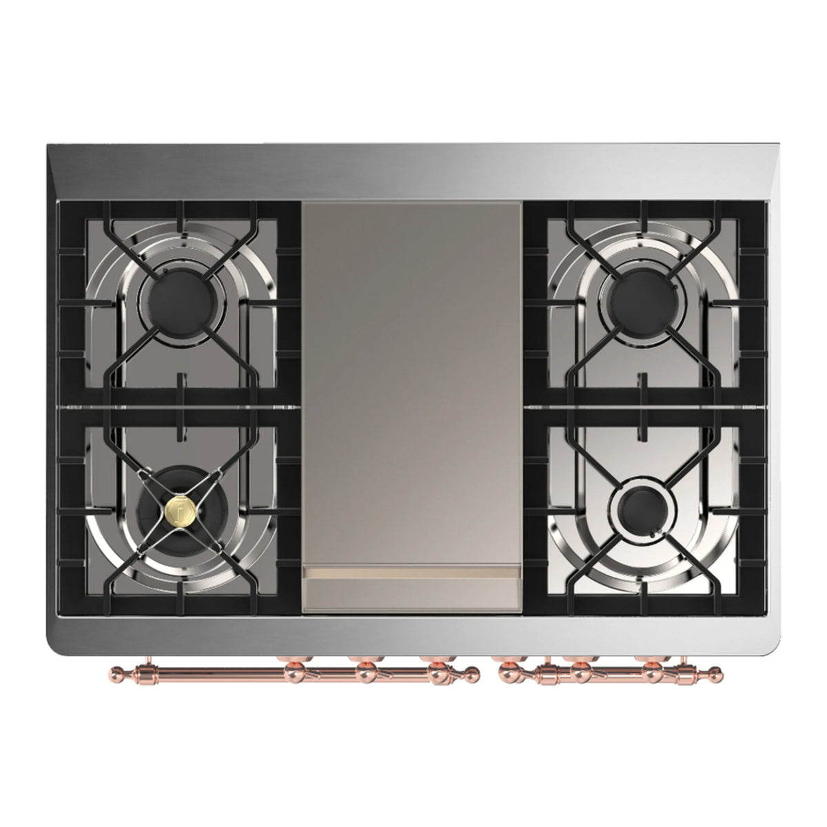 ILVE Majestic III 40-Inch NG Dual Fuel Range, 6 Burners, Griddle, Triple Glass Door Oven, Emerald Green with Copper Trim (UMD40FNR3EGP)