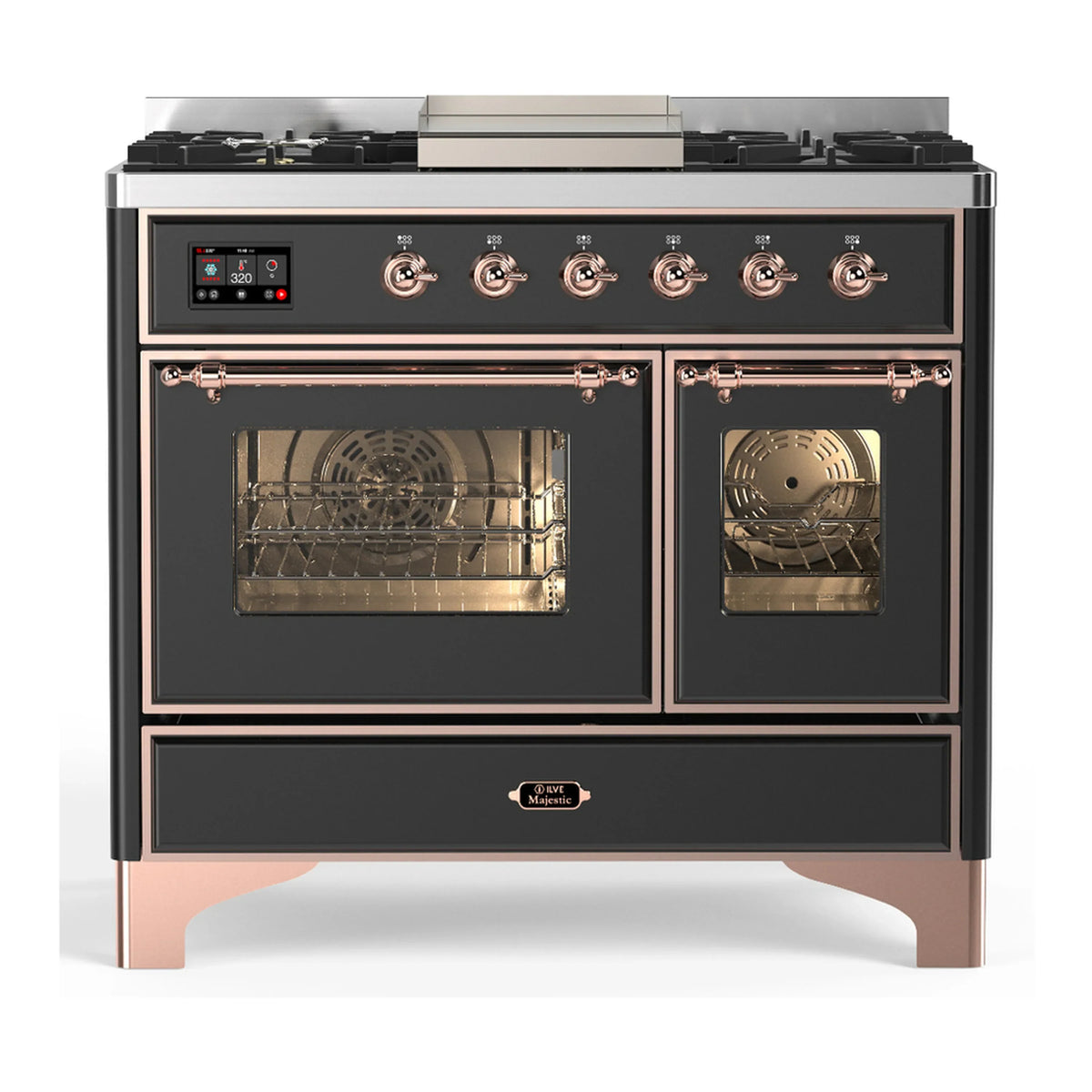 ILVE Majestic III 40-Inch LP Dual Fuel Range, 5 Burners, Griddle, Triple Glass Door Oven, Graphite Matte with Copper Trim (UMD40FNR3MGPLP)