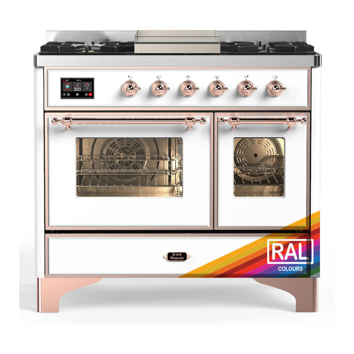 ILVE Majestic III 40-Inch LP Dual Fuel Range, 5 Burners, Griddle, Triple Glass Door Oven, RAL with Copper Trim (UMD40FNR3RAPLP)