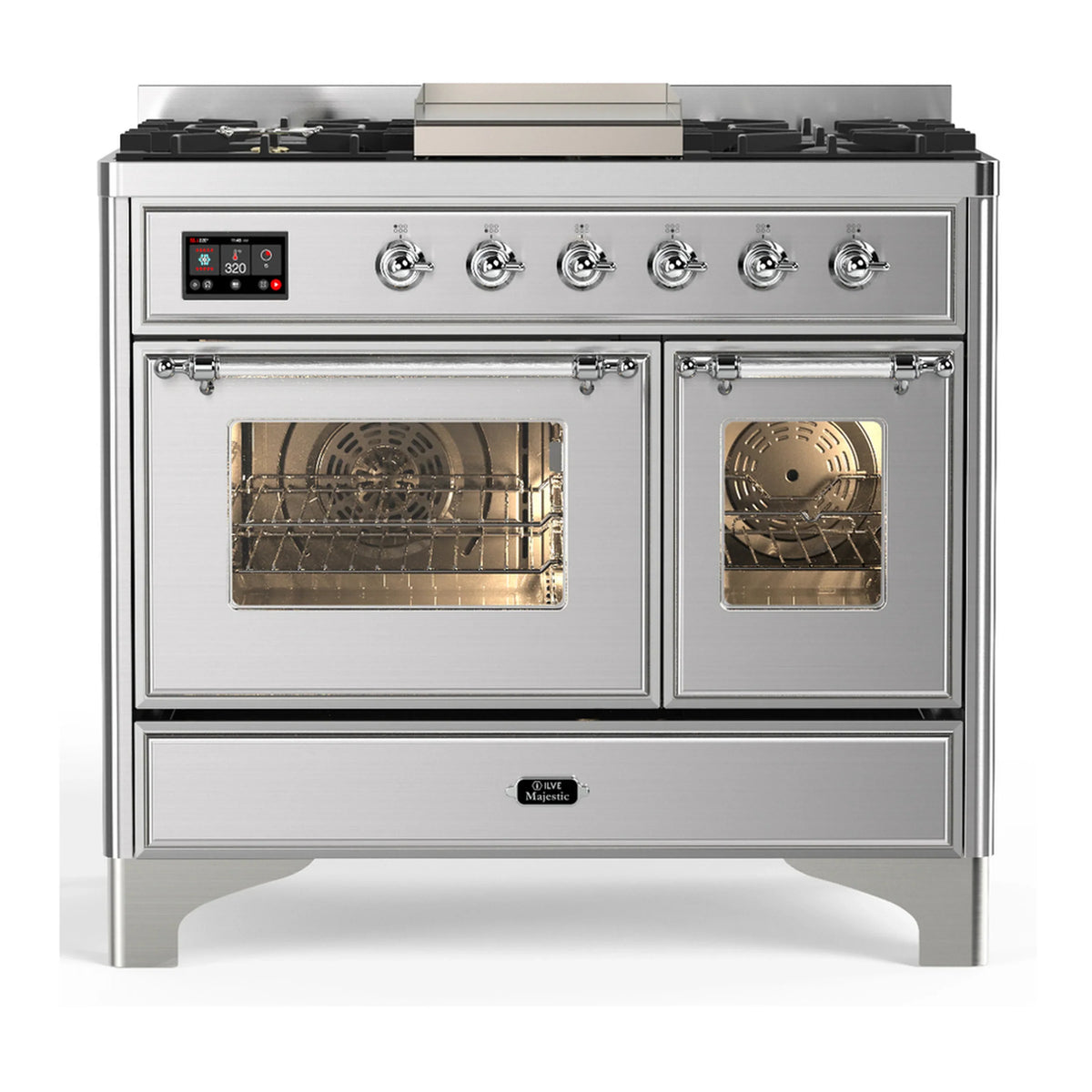 ILVE Majestic III 40-Inch LP Dual Fuel Range, 5 Burners, Griddle, Triple Glass Door Oven, Stainless Steel with Chrome Trim (UMD40FNR3SSCLP)