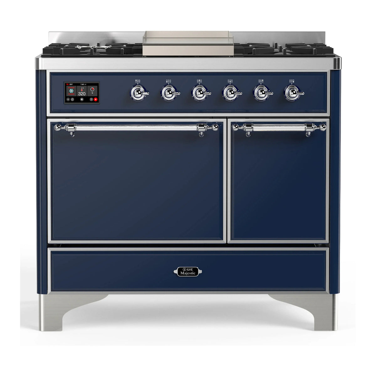 ILVE Majestic III 40-Inch NG Dual Fuel Range, 6 Burners, Griddle, Solid Door Oven, Midnight Blue with Chrome Trim (UMD40FQNR3MBC)