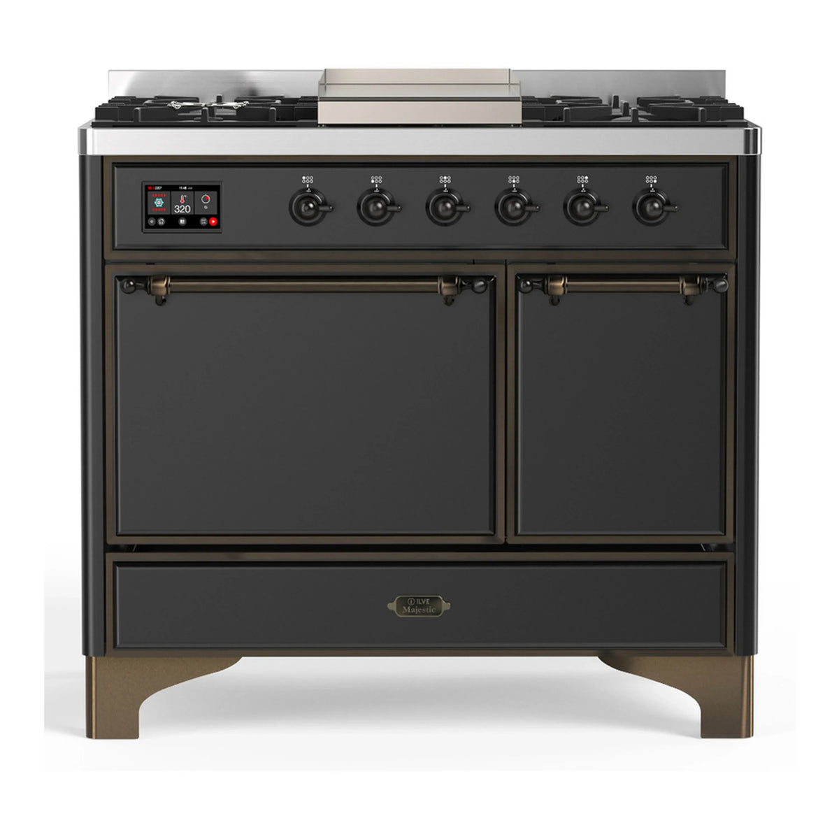 ILVE Majestic III 40-Inch LP Dual Fuel Range, 5 Burners, Griddle, Solid Door Oven, Graphite Matte with Burnished Trim (UMD40FQNR3MGBLP)