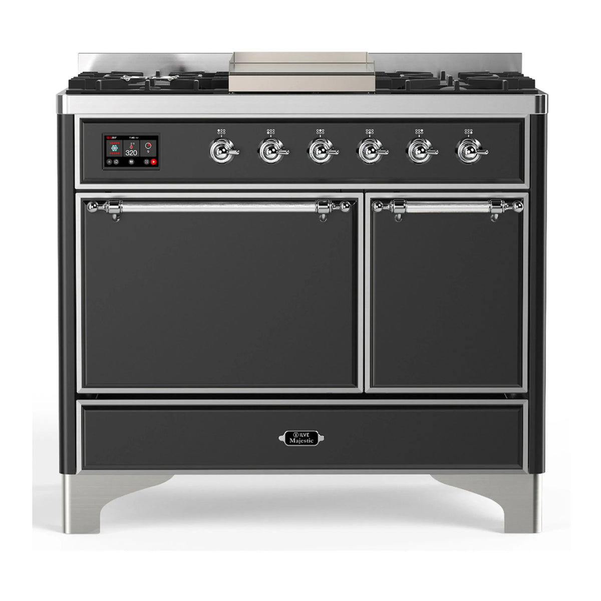 ILVE Majestic III 40-Inch LP Dual Fuel Range, 5 Burners, Griddle, Solid Door Oven, Graphite Matte with Chrome Trim (UMD40FQNR3MGCLP)