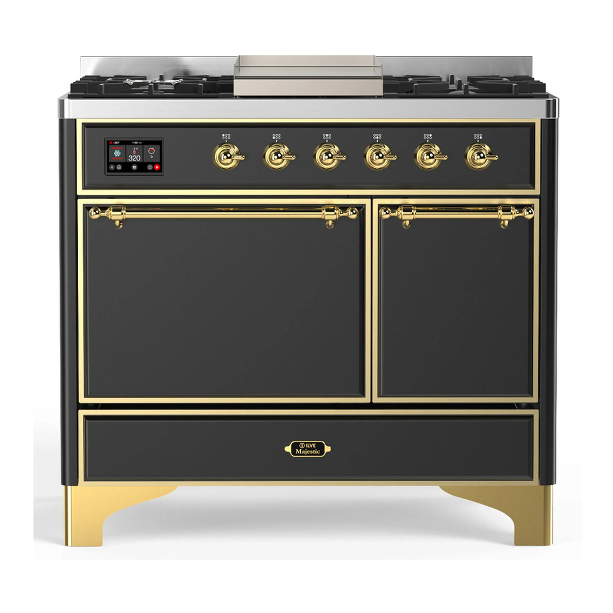 ILVE Majestic III 40-Inch NG Dual Fuel Range, 6 Burners, Griddle, Solid Door Oven, Graphite Matte with Brass Trim (UMD40FQNR3MGG)