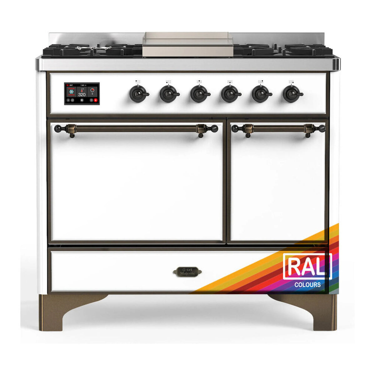 ILVE Majestic III 40-Inch NG Dual Fuel Range, 6 Burners, Griddle, Solid Door Oven, RAL with Burnished Trim (UMD40FQNR3RAB)