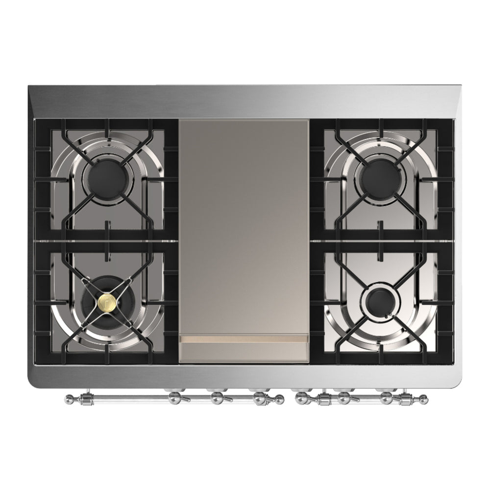 ILVE Majestic III 40-Inch NG Dual Fuel Range, 6 Burners, Griddle, Solid Door Oven, White with Chrome Trim (UMD40FQNR3WHC)