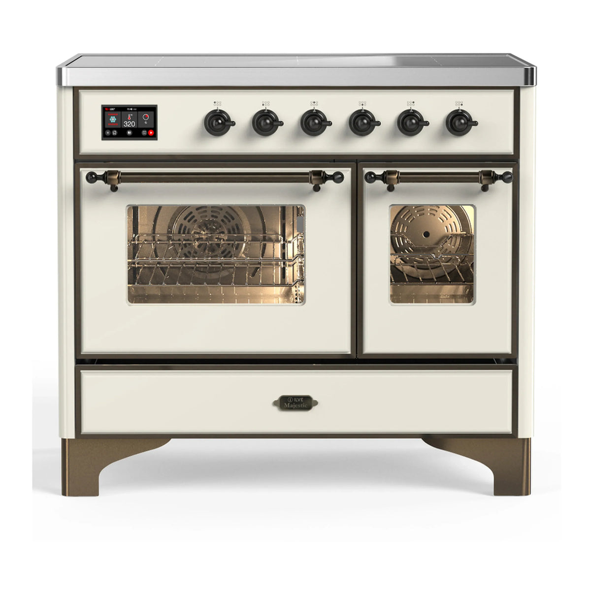 ILVE Majestic III 40-Inch Induction Range, 6 Elements, Triple Glass Door Electric Oven, Antique White with Burnished Trim (UMDIB40NR3AWB)