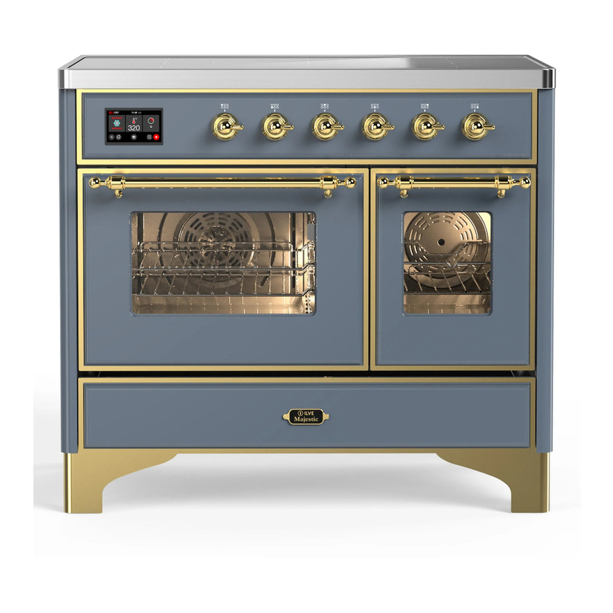 ILVE Majestic III 40-Inch Induction Range, 6 Elements, Triple Glass Door Electric Oven, Blue Grey with Brass Trim (UMDIB40NR3BGG)