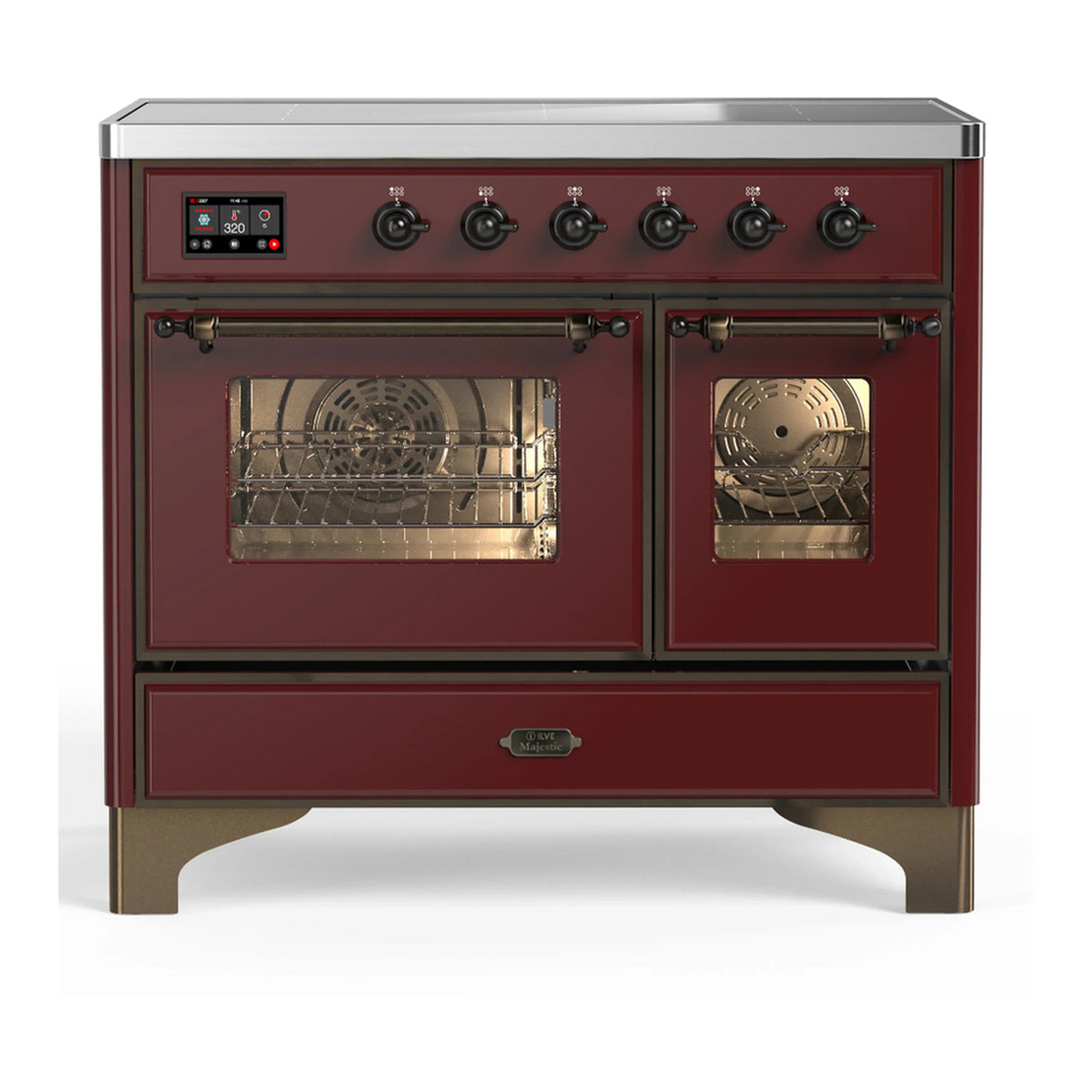 ILVE Majestic III 40-Inch Induction Range, 6 Elements, Triple Glass Door Electric Oven, Burgundy with Burnished Trim (UMDIB40NR3BUB)