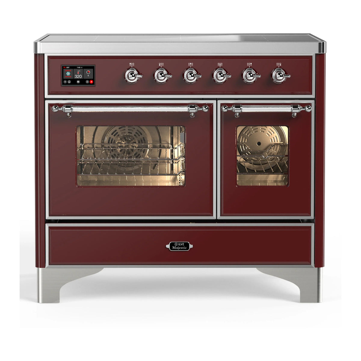 ILVE Majestic III 40-Inch Induction Range, 6 Elements, Triple Glass Door Electric Oven, Burgundy with Chrome Trim (UMDIB40NR3BUC)