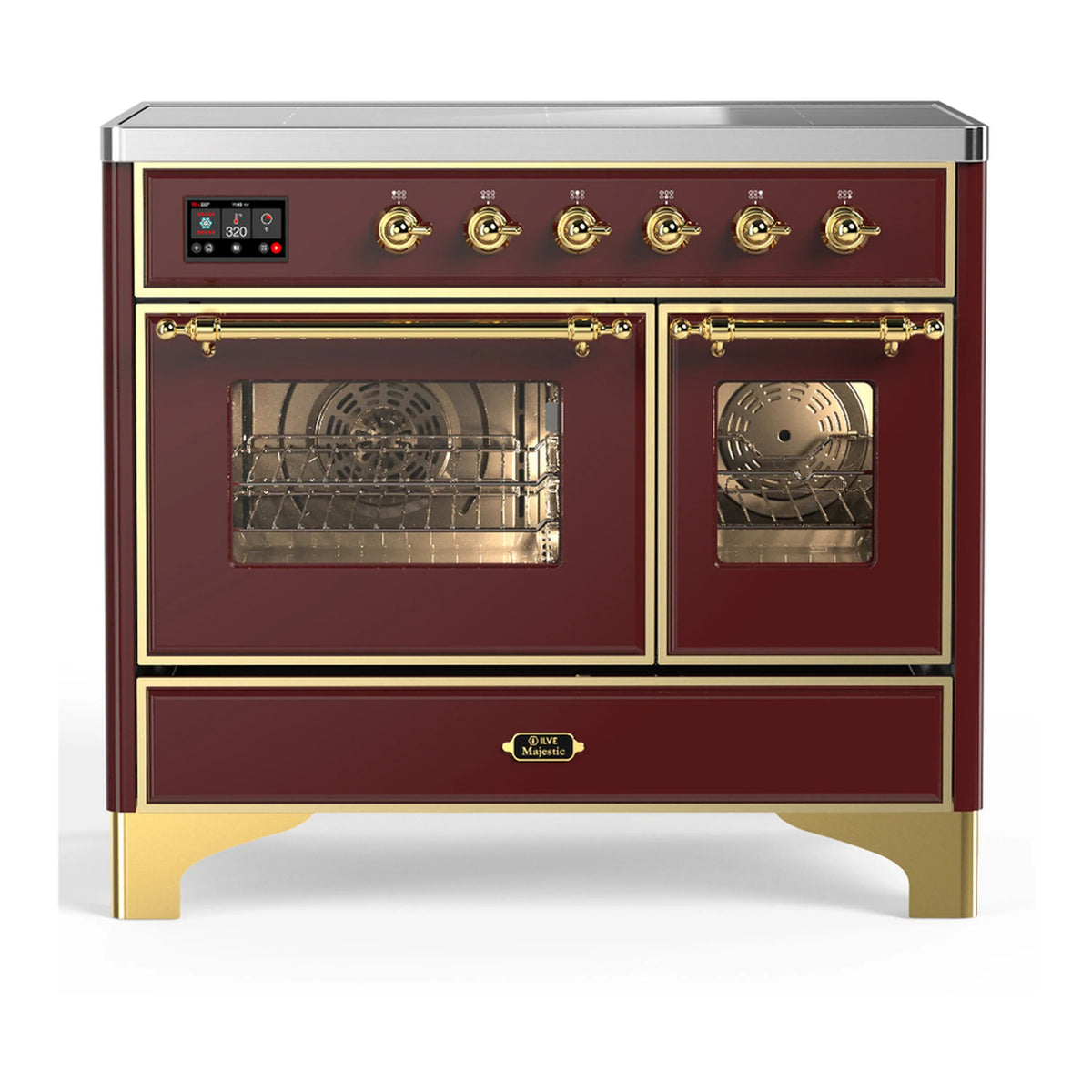 ILVE Majestic III 40-Inch Induction Range, 6 Elements, Triple Glass Door Electric Oven, Burgundy with Brass Trim (UMDIB40NR3BUG)