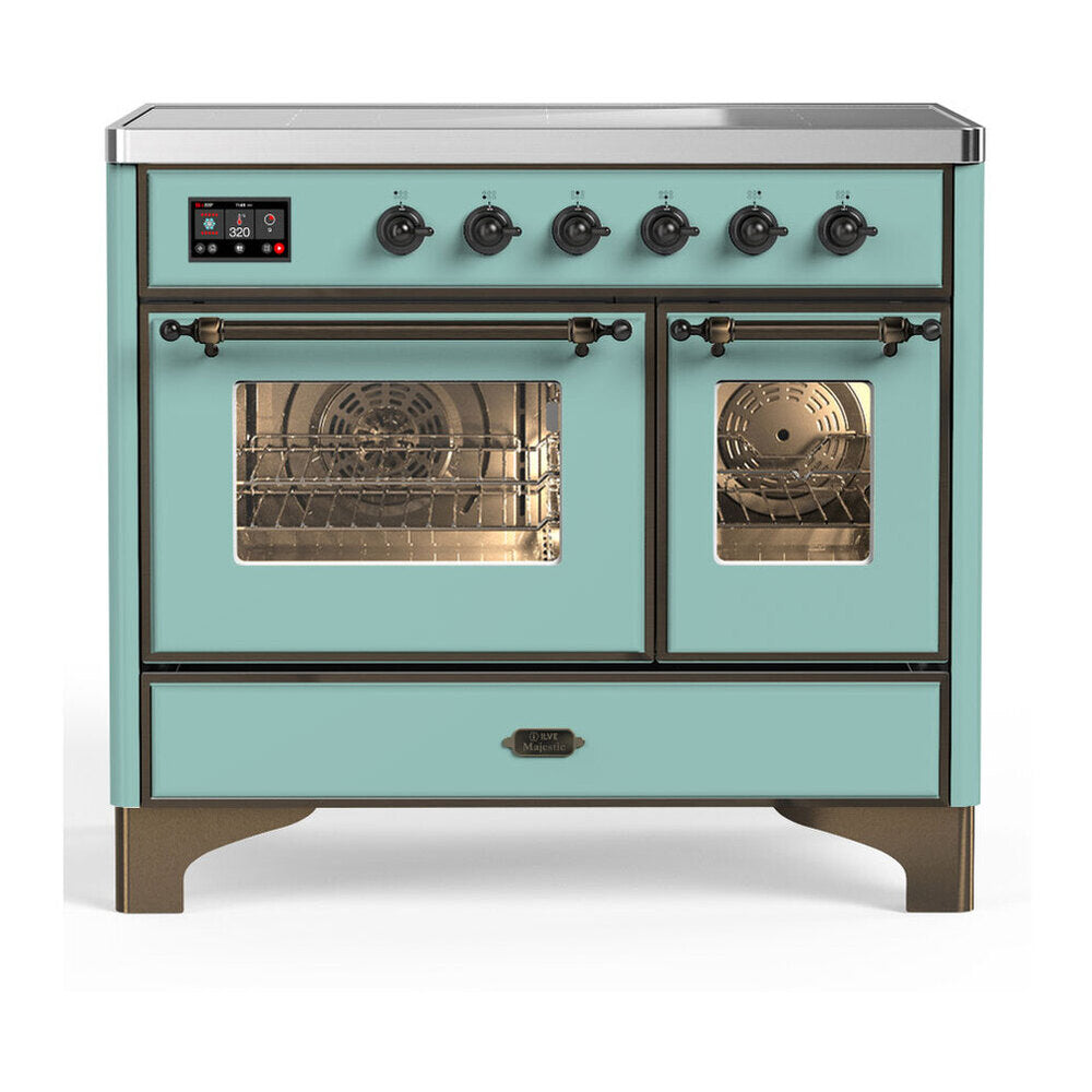 ILVE Majestic III 40-Inch Induction Range, 6 Elements, Triple Glass Door Electric Oven, Mediterranean Mint with Burnished Trim (UMDIB40NR3MMB)