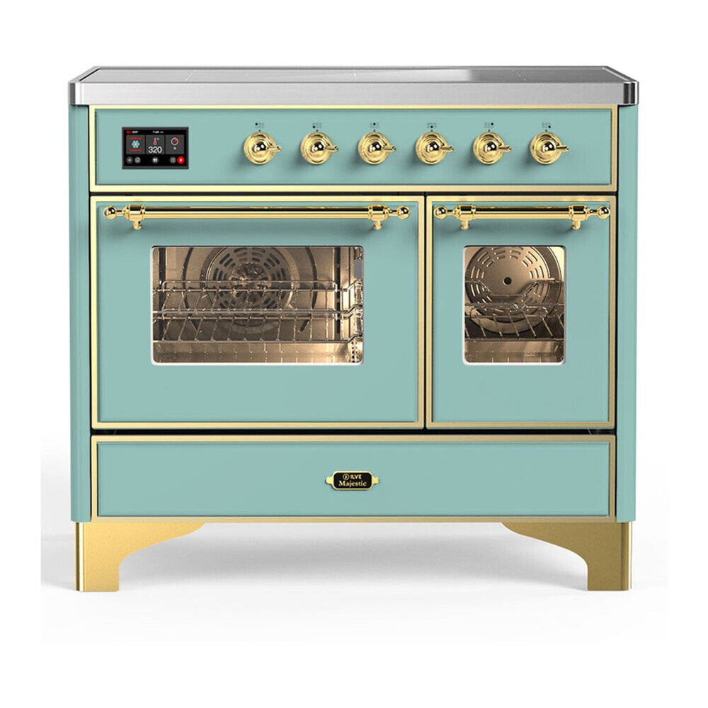 ILVE Majestic III 40-Inch Induction Range, 6 Elements, Triple Glass Door Electric Oven, Mediterranean Mint with Brass Trim (UMDIB40NR3MMG)