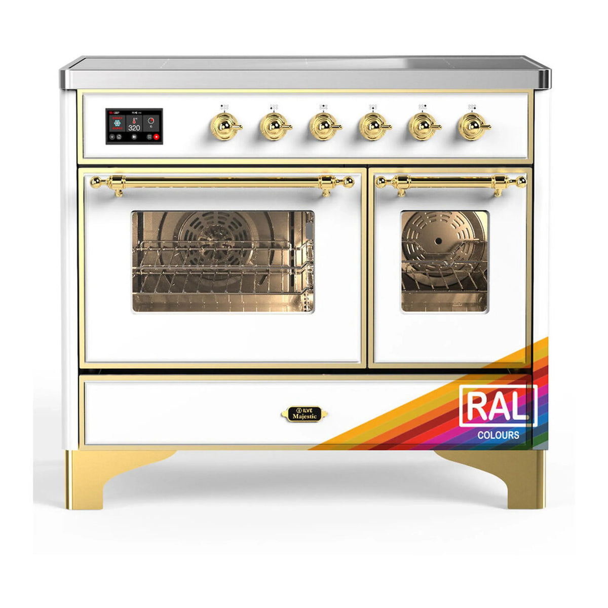 ILVE Majestic III 40-Inch Induction Range, 6 Elements, Triple Glass Door Electric Oven, RAL with Brass Trim (UMDIB40NR3RAG)