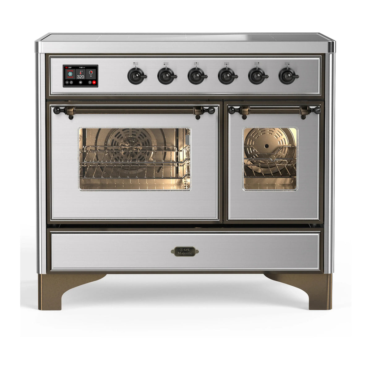 ILVE Majestic III 40-Inch Induction Range, 6 Elements, Triple Glass Door Electric Oven, Stainless Steel with Burnished Trim (UMDIB40NR3SSB)