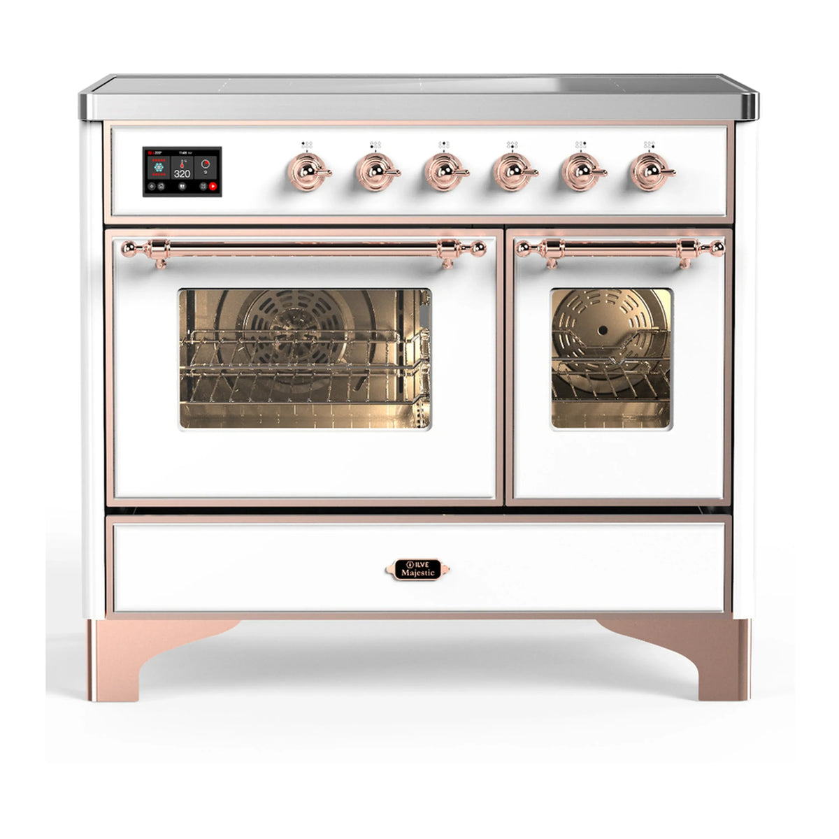 ILVE Majestic III 40-Inch Induction Range, 6 Elements, Triple Glass Door Electric Oven, White with Copper Trim (UMDIB40NR3WHP)