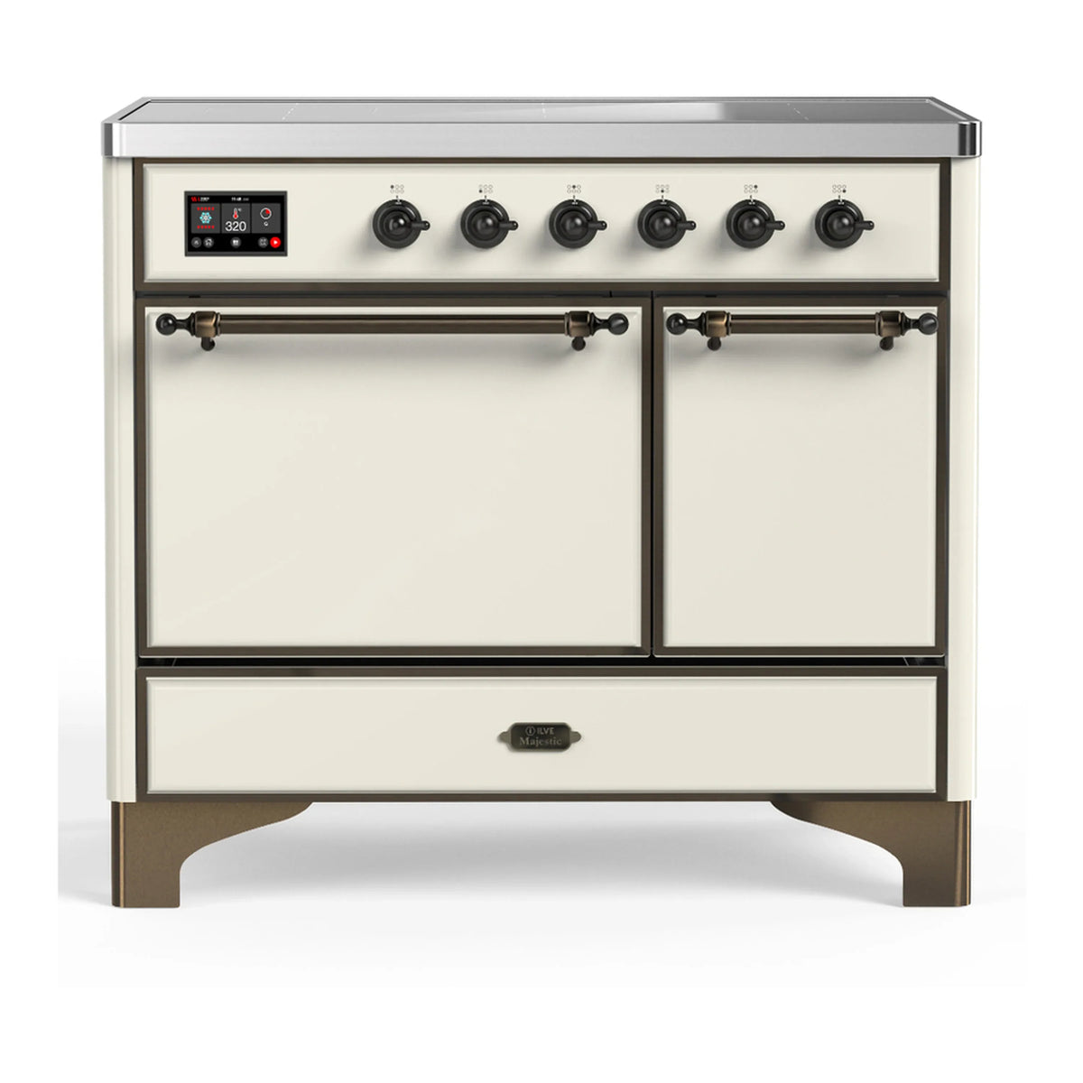 ILVE Majestic III 40-Inch Induction Range, 6 Elements, Solid Door Electric Oven, Antique White with Burnished Trim (UMDIB40QNR3AWB)