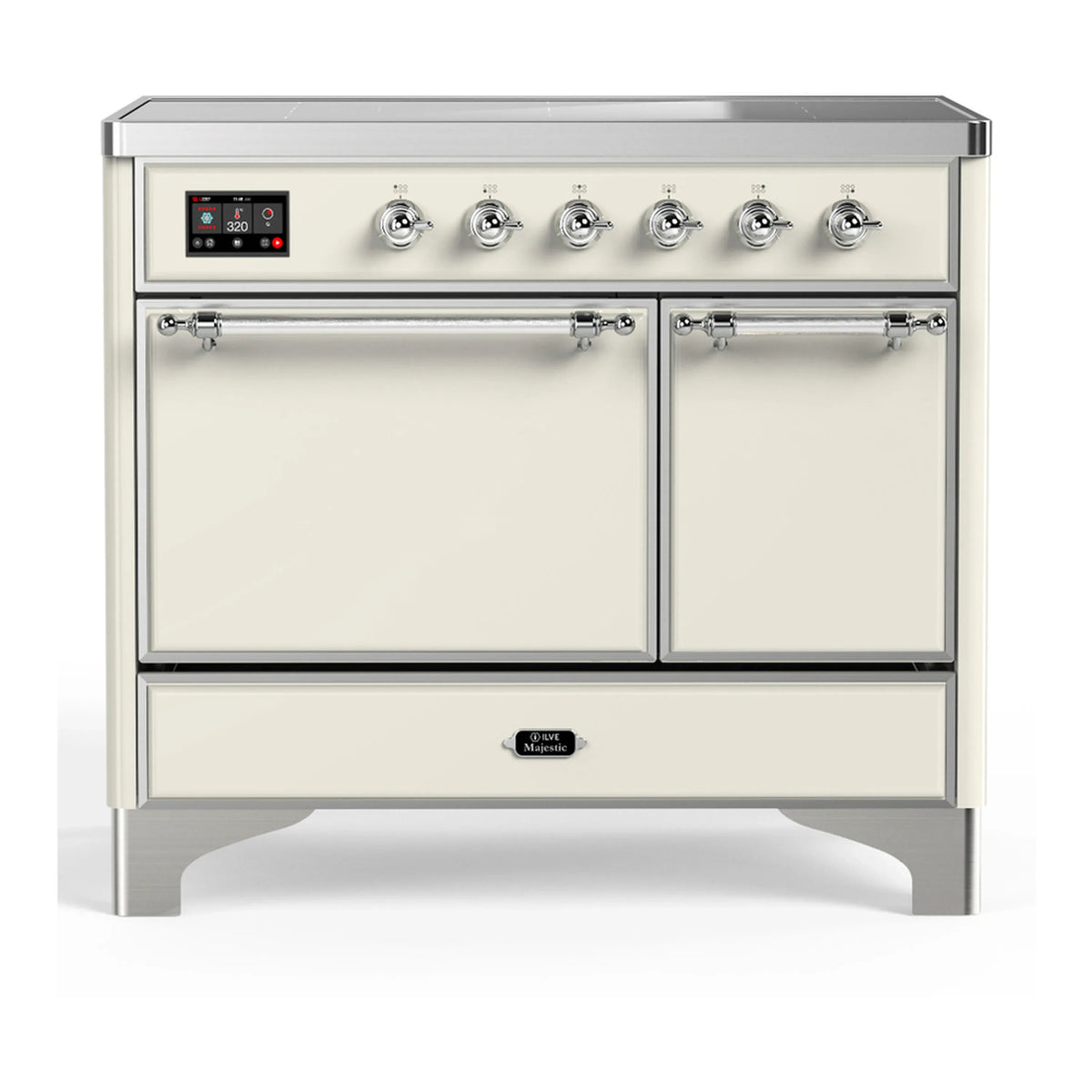 ILVE Majestic III 40-Inch Induction Range, 6 Elements, Solid Door Electric Oven, Antique White with Chrome Trim (UMDIB40QNR3AWC)