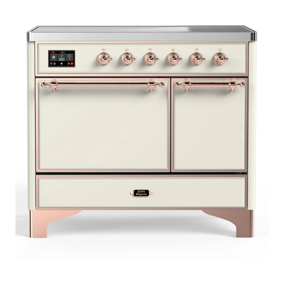 ILVE Majestic III 40-Inch Induction Range, 6 Elements, Solid Door Electric Oven, Antique White with Copper Trim (UMDIB40QNR3AWP)