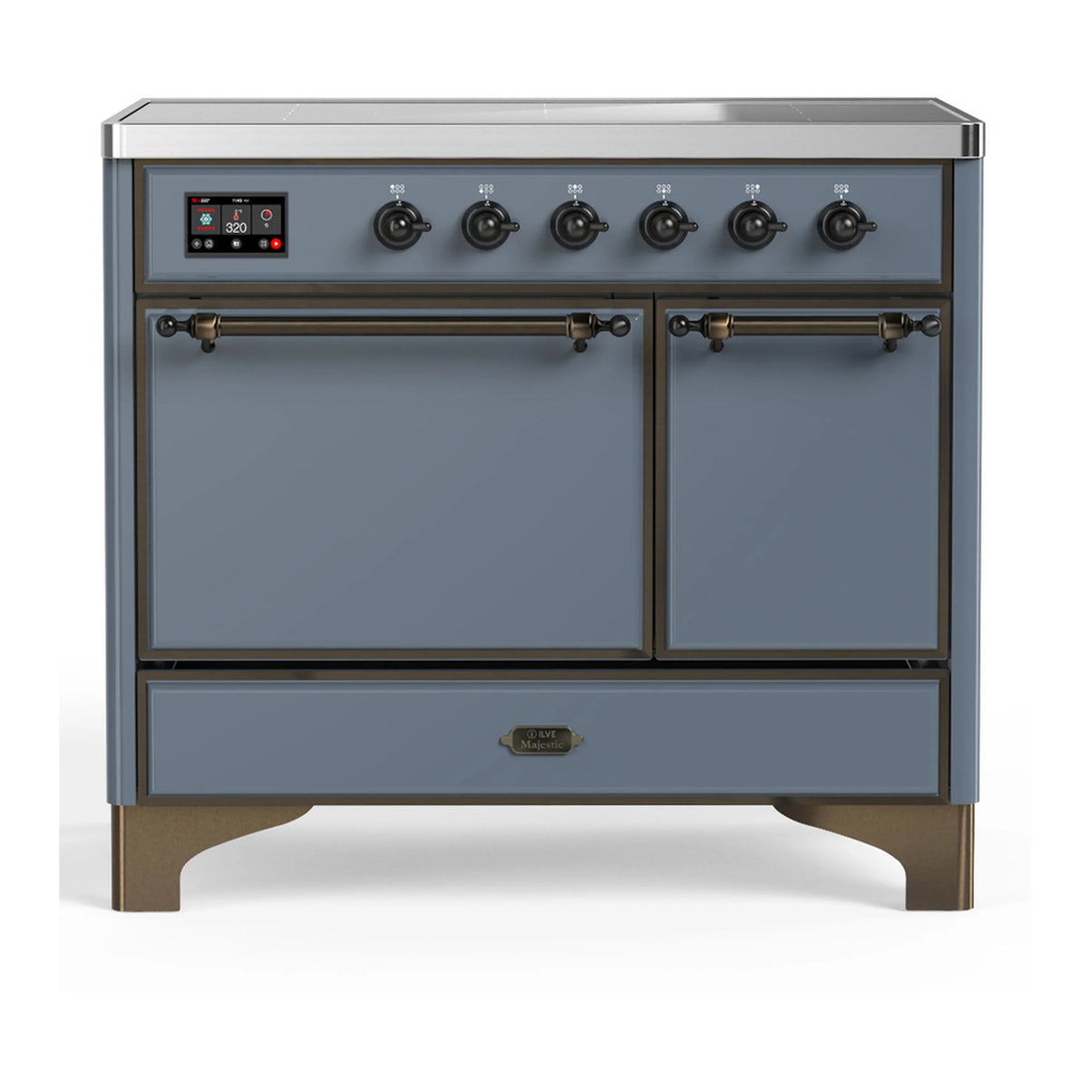 ILVE Majestic III 40-Inch Induction Range, 6 Elements, Solid Door Electric Oven, Blue Grey with Burnished Trim (UMDIB40QNR3BGB)