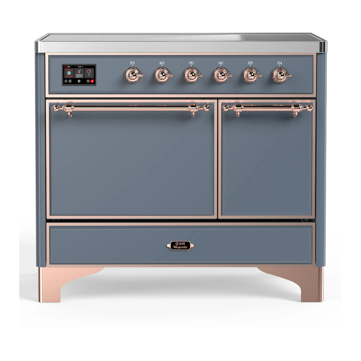 ILVE Majestic III 40-Inch Induction Range, 6 Elements, Solid Door Electric Oven, Blue Grey with Copper Trim (UMDIB40QNR3BGP)