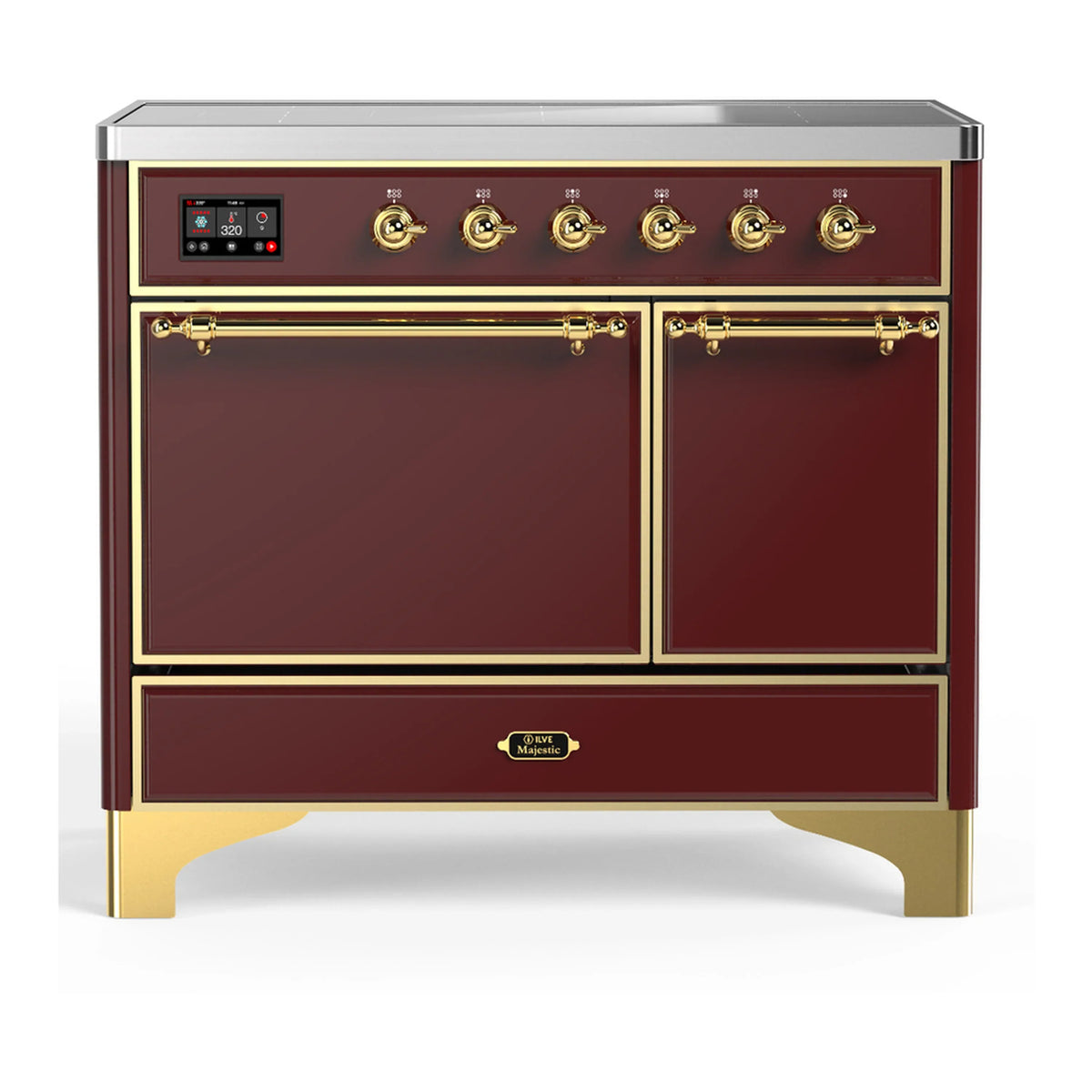 ILVE Majestic III 40-Inch Induction Range, 6 Elements, Solid Door Electric Oven, Burgundy with Brass Trim (UMDIB40QNR3BUG)