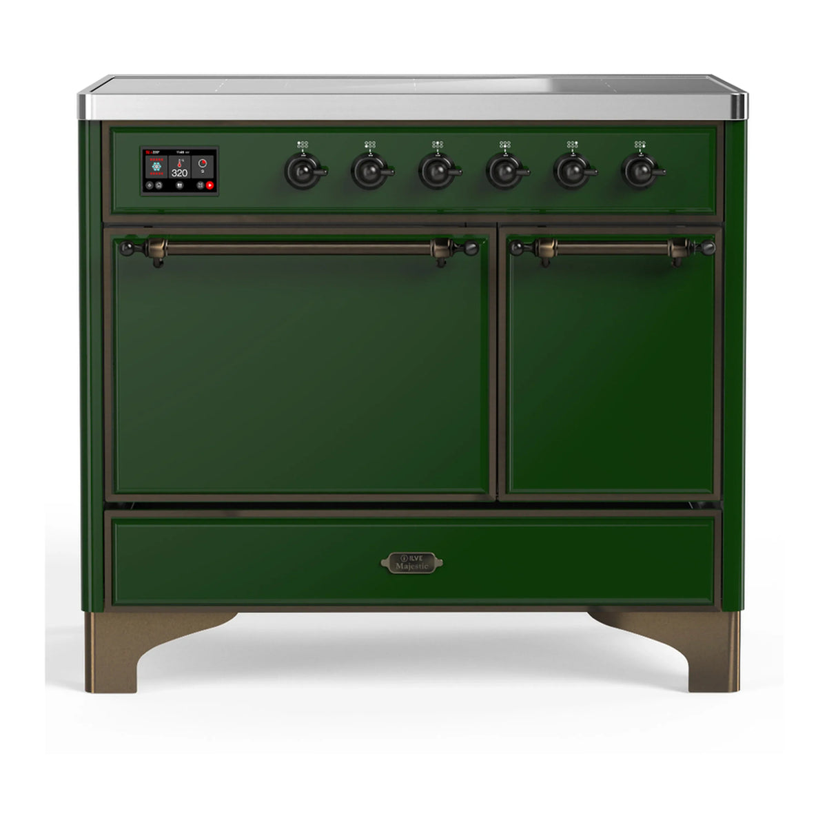 ILVE Majestic III 40-Inch Induction Range, 6 Elements, Solid Door Electric Oven, Emerald Green with Burnished Trim (UMDIB40QNR3EGB)